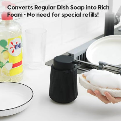 YAUKPH Striped Foaming Hand Soap Dispenser Black | with Leak-Proof Pump for Bathroom and Kitchen Countertop 11oz - color: Black, size: Foaming Dispenser