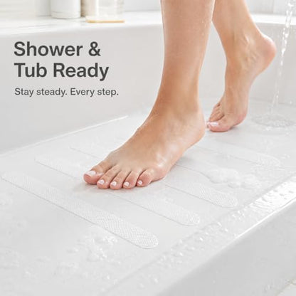 12/24 Pcs Anti-Slip Shower Strips, PEVA Bathtub Treads, Clear, 24 Pieces | 12/24 Pcs Anti-Slip Shower Strips. With Scraper, Stairs. For practical routines at home, work, school, travel, storage. - color: Transparent-straight Line 24