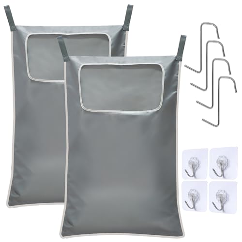 2 Pack Hanging Laundry Hamper, 31.4x19.2 in, Gray | 2 Pack Door Hanging Laundry Bags with Two Hook Styles 600D Oxford Fabric Tear Resistant for Bedroom and Bathroom - color: GRAY2