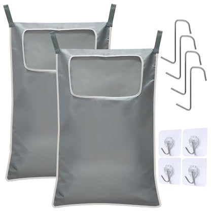 2 Pack Hanging Laundry Hamper, 31.4x19.2 in, Gray | 2 Pack Door Hanging Laundry Bags with Two Hook Styles 600D Oxford Fabric Tear Resistant for Bedroom and Bathroom - color: GRAY2