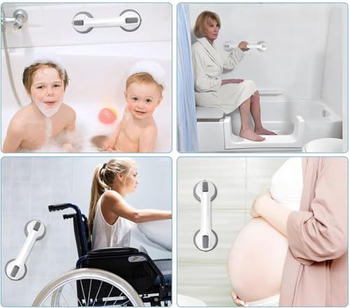 Shower Handle Grab Bars for Bathtubs and Showers, Heavy Duty Shower Handle Removable Shower Handrails for Seniors and Elderly, Bathroom Safety Grip No Drilling Waterproof Grey