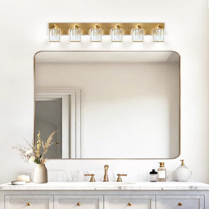 Gold Crystal Bathroom Vanity Light, 6-Light Modern Bathroom Lighting Fixtures Over Mirror,Chrome Wall Sconce Light Fixtures with Square Shade - color: Gold-Square Shade, size: 6-LIGHT