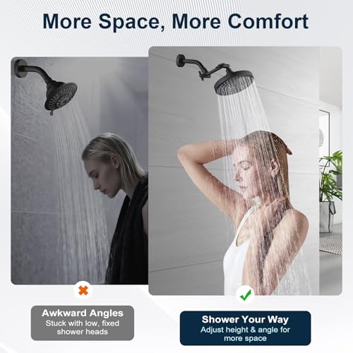 BRIGHT SHOWERS Shower Head Extension Arm with Locking Nut,Solid Brass 5 Inch Universal Shower Arm Extender for Rain and Handheld Showerhead, Height & Angle Adjustable, Matte Black - color: Matte Black, style: 5 Inch
