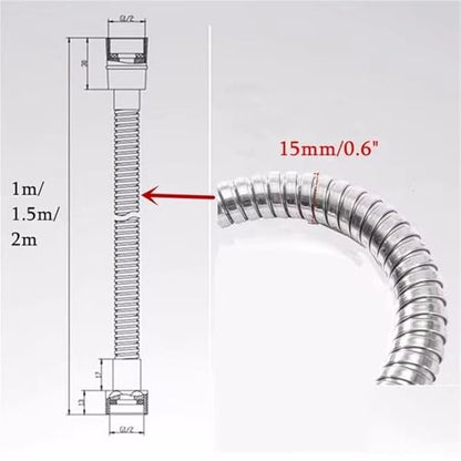 Long Shower Hose Black 1.5m/ 2m /3.0m G1/2 Inch Flexible Shower Hose Stainless Steel Chrome Bathroom Water Head Extension Pipe(Gold,300cm) - color: Gold, size: 300cm