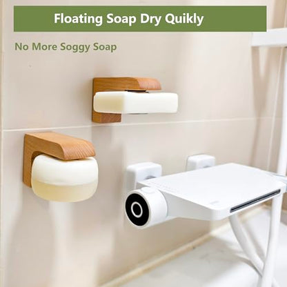 2sets Wood Magnetic Bar Soap Holder for Shower Wall,Magnet Air Dry Soap Saver Self Draining, Eco-Friendly Wooden Soap Dish for Soaps & Beard Shampoo Bars - color: 2pcs