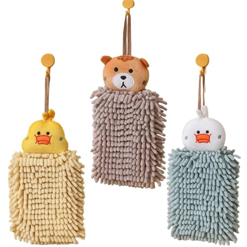 Ivymei 3 Pack Double-Sided Fuzzy Animal Chenille Hand Towels Cute Hanging Hand Towels with Loop for Bathroom Kitchen,Quick Dry(2 Mix) - color: 2 Mix