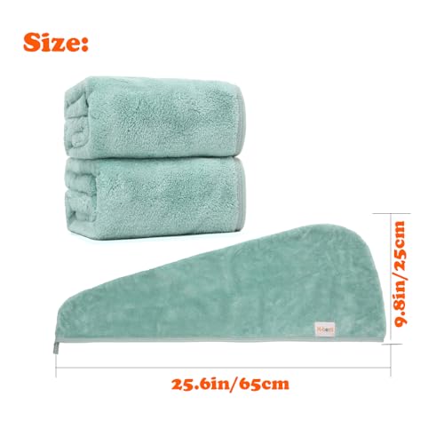 M-bestl 2 Pack Microfiber Hair Towel Wrap,Hair Drying Towel with Button, Hair Towel Turban,Head Towel to Dry Hair Quickly (Green&Green) - color: Green&green