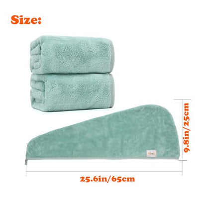 M-bestl 2 Pack Microfiber Hair Towel Wrap,Hair Drying Towel with Button, Hair Towel Turban,Head Towel to Dry Hair Quickly (Green&Green) - color: Green&green