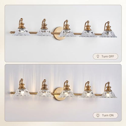 XIEDUN 37.4" Bathroom Light Fixtures 5 Lights Vanity Lighting Fixtures (Exclude G9 Bulb) Vanity Lights for Bathroom - color: Brass, size: 5 Light A