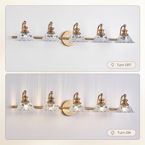 XIEDUN 37.4" Bathroom Light Fixtures 5 Lights Vanity Lighting Fixtures (Exclude G9 Bulb) Vanity Lights for Bathroom - color: Brass, size: 5 Light A