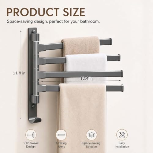 2-5 Arms Swivel Towel Rack Bath Towel Holder with Hook Swing Arm Towel Rack Wall Mount for Bathroom Kitchen-Grey 4Arm - color: Grey, size: 4-arm