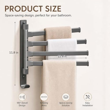 2-5 Arms Swivel Towel Rack Bath Towel Holder with Hook Swing Arm Towel Rack Wall Mount for Bathroom Kitchen-Grey 4Arm - color: Grey, size: 4-arm