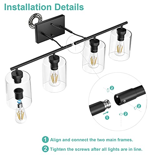 Aipsun 4 Lights Black Bathroom Vanity Light Over Mirror with Clear Glass Shades Industrial Bathroom Light Fixtures (Exclude Bulb) - size: 31 inch
