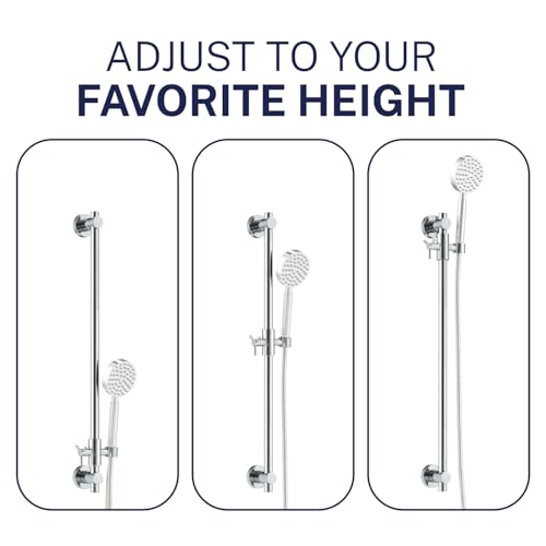 HammerHead Showers® Solid Metal 27.5 Inch Shower Slide Bar for Hand Held Shower Heads, Chrome | Adjustable Height Showerhead with Hose Rail System | Easily Adjust Height & Angle of Handshower - color: Chrome