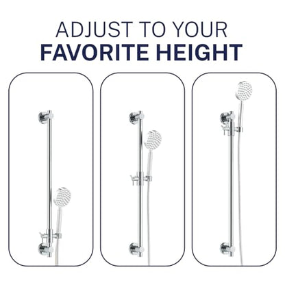 HammerHead Showers® Solid Metal 27.5 Inch Shower Slide Bar for Hand Held Shower Heads, Chrome | Adjustable Height Showerhead with Hose Rail System | Easily Adjust Height & Angle of Handshower - color: Chrome