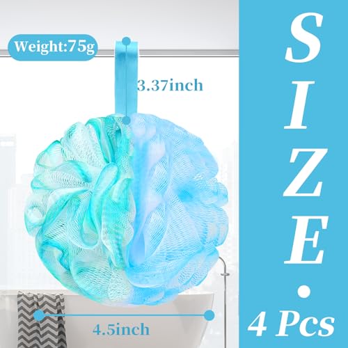 BCKENEY Bath Loofah Shower Sponge Body Back Scrubber Soft Mesh Shower Puffs Exfoliating Loofa for Women & Men Bath Accessories Cleaning Tool (4Pcs 75G, Extra Large) - size: 1 Count (Pack of 4)