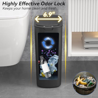 FRESHLIX 5 Gallon Bathroom Automatic Trash Can with Lid, Motion Sensor Touchless Trash Bin,Smart Electric Slim Waterproof Garbage Bin for Toilet, Office, Kitchen, Bedroom, Living Room (Black) - color: Black