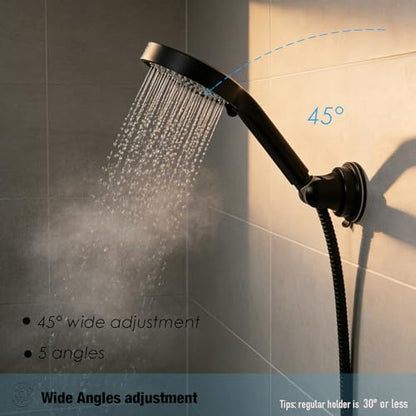 Hand held Showerhead Holder Wall Mounted with Suction Cup - Reusable- Wide Anlge Adustable Shower Hose Holder (Matte Black) - color: Matte Black