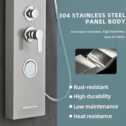 5-In-1Shower Panel Tower System-Brushed Gray | 304 stainless steel Shower Panel Column Tower With Powerful Body Jets,Body Spray,Rainfall,Waterfall,Handheld And Tub Spout - color: Gray