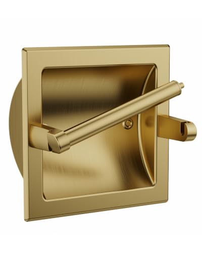 Recessed Toilet Paper Holder Gold, in-Wall, 304 Stainless Steel | Inset Toilet Paper Holder, Spring-Free Pivoting Arm, Space-Saving Flush Mount, Fits Rolls up to 6 in - color: Gold