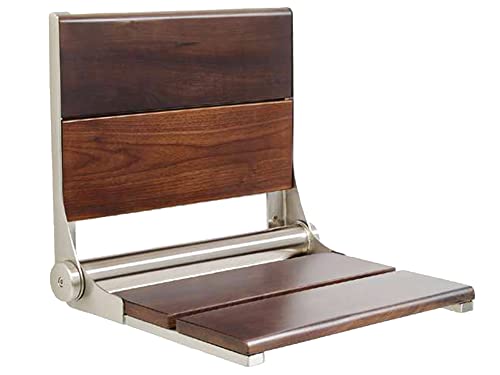 Folding Shower Seat Wall Mounted with Back | 500 lbs Maximum Load Capacity | ADA Compliant Safety Assist Teak Shower Seat for Seniors, Handicapped, and Children | 304 Stainless Steel Frame | 26” x 16” - color: Brushed Stainless Steel, Walnut, size: 26" x