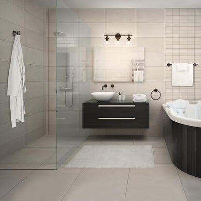 Globe Electric 50192 Parker 5-Piece All-In-One Bathroom Set, Oil Rubbed Bronze, 3-Light Vanity Light with Clear Glass Shades, Towel Bar, Towel Ring, Robe Hook, Toilet Paper Holder, Oil-rubbed Bronze - color: Bronze, Parker