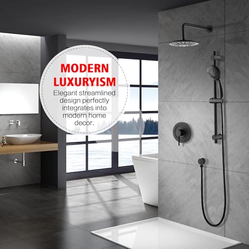 SUMERAIN Matte Black Rain Shower System with Adjustable Slide Bar | Shower Faucet Fixture with Handheld, Included Valve and Trim Kit, Easy Control, Single Handle - color: Matte Black