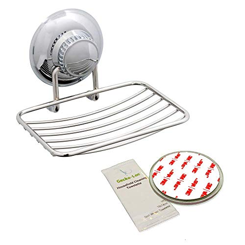 Gecko-Loc Soap Dish Suction mounting Bath soap bar Holder for Bathroom, Metal Bath Shower Bathtub Wall Tile or Kitchen Sink soap or Sponge Dishes - Silver - color: Silver