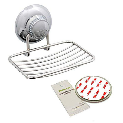 Gecko-Loc Soap Dish Suction mounting Bath soap bar Holder for Bathroom, Metal Bath Shower Bathtub Wall Tile or Kitchen Sink soap or Sponge Dishes - Silver - color: Silver
