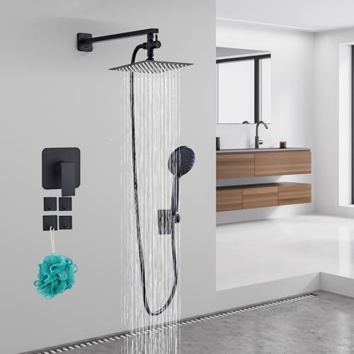 Shower Head 8'' High Pressure Rainfall, Handheld Shower Combo with 11'' Extension Arm, 5 Spray, Anti-leak Luxury Premium Quality, Rainfall Shower Head with Handheld Spray Combo, Matte Black - color: Polished Chrome, size: 8in
