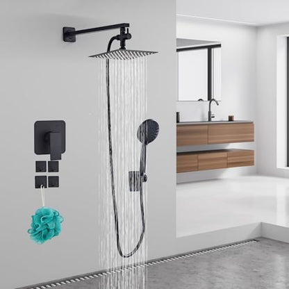 Shower Head 8'' High Pressure Rainfall, Handheld Shower Combo with 11'' Extension Arm, 5 Spray, Anti-leak Luxury Premium Quality, Rainfall Shower Head with Handheld Spray Combo, Matte Black - color: Polished Chrome, size: 8in