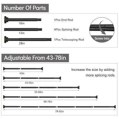 Thestoa Shower Curtain Rod Adjustable 43-92 inch, 1"Diameter Spring Tension Curtain Rod No Drill, Anti-Rust Non-Slip Shower Rod, Black Shower Curtain Rod for Bathroom Tension - color: Black, size: 43"- 92"