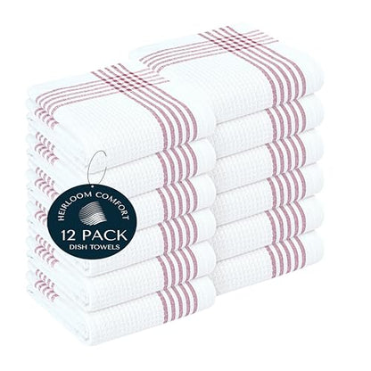 Burgundy and White Waffle Kitchen Towels 12 Pack, 100% Cotton, 16x26 Inch, Absorbent, Quick Dry, Durable Dishcloths for Wiping, Cleaning, Machine Washable, Kitchen, and Cooking Use - color: Burgundy Wine, White, style: 12 Pack