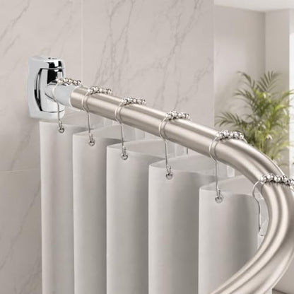 2 Pack Shower Curtain Rod Brackets, Zinc Alloy Holder with Screw, Wall Mount Bracket, 180 Rotatable for 1 Inch Curved Rod, Polish Silver