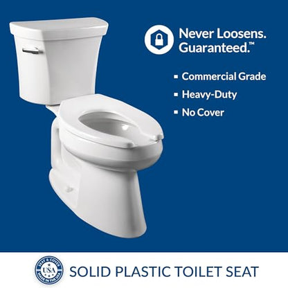 BEMIS 955SSCT 047 Commercial Heavy Duty Open Front Toilet Seat without Cover will Never Loosen & Reduce Call-backs, Round, Plastic, Black - color: Black, size: Round
