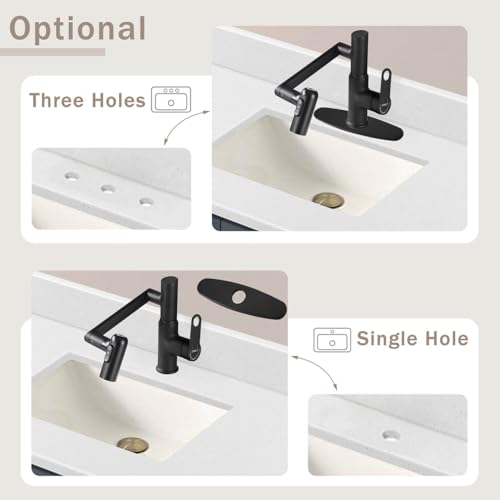 CHOMELY Single Hole Rotatable Bathroom Faucet with Temperature Display in Fahrenheit (Batteries-Free) 3 Water Modes 360 Degree Rotating Sink Faucet, Matte Black - color: Black