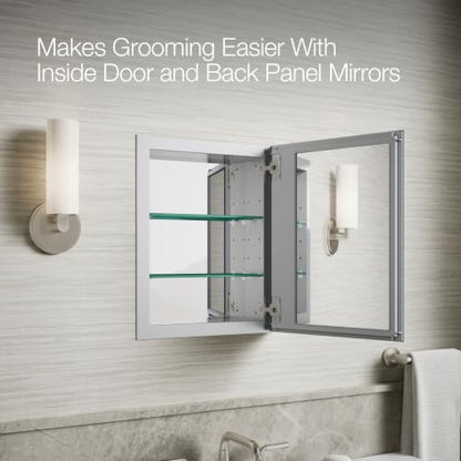 Kohler Frameless Bathroom Mirror Medicine Cabinet, 16 in x 20 in | CB-CLR1620FS, Single Door, Rectangular Beveled Edge Frame, Adjustable Shelves for Storage - size: 16 in. x 20 in., style: Beveled Edge