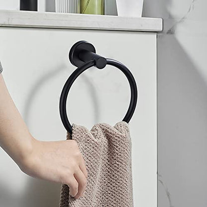 304 Stainless Steel Towel Ring Towel Holder Hanging Round Simple Black Towel Circular Holder (Black 1Pcs)(JH000111B(1)) - color: Black 1pcs