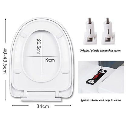 "Soft Close Toilet Seat with Quick Release – Design for Easy Cleaning & Installation, Top Fix/Bottom Fixed, White"