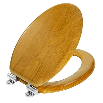 Angel Shield Elongated Wooden Toilet Seat Quiet Close(Oak) | Quick Release Metal Hinges, Adjustable Fit for Standard Elongated Toilets, Easy to Install&Clean - color: Oak, size: Elongated