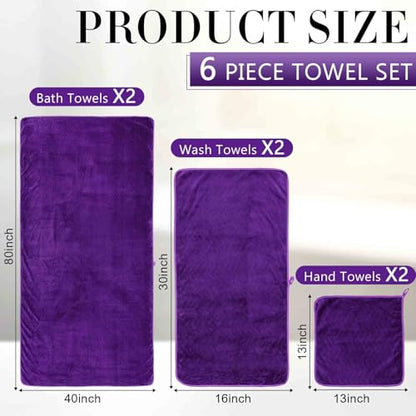 SmoothNovelty Set of 6 Extra Large Bath Towel 40 x 80 Inches Oversized Bath Sheet with 2 Shower Towels 2 Hand Towels 2 Washcloths for Adults Bathroom Spa Gym Quick Dry(Chevron Design,Purple) - color: Purple