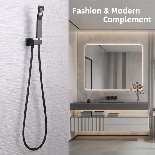Angle Simple Wall Union with Hand Shower Holder, Male 1/2" IPS, Matte Black | Brass Wall Mount Supply Elbow with Adjustable Shower Wand Bracket, Shower Elbow with Male Water Outlet, Hose Connector - color: Matte Black