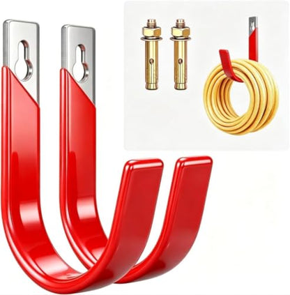 Heavy Duty Metal Garage Hooks Wall Mount 2 Pack, Garage Hanger Utility Storage Hooks for Outside, Hose Rack Suitable for Garage,Garden and Yard,Red - size: Medium