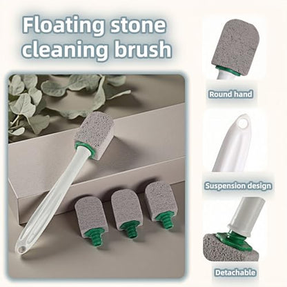 Pumice Toilet Brush Scrubber with 9.5” Handle - 1 Scrubber + 4 Pumice Stones - Remove Hard Water Stains, Rust & Lime from Toilet, Tub, Tile, Grill & Pool - No-Scratch, Easy Grip