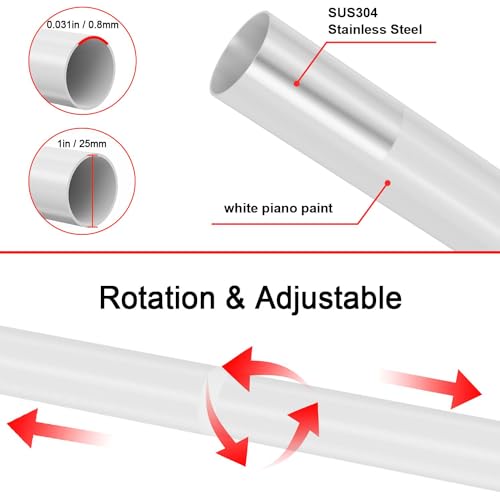 U Shower Curtain Rod Adjustable Stainless Steel U Shaped Rack Drill Free Install for Bathroom, Bathtub, Clothing Store (U Shaped White, Length on both sides:31.5"-47",Middle width:34.7"-43")