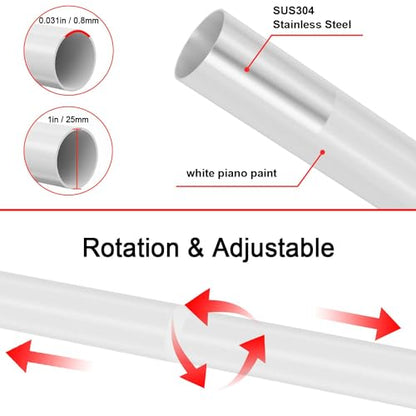 U Shower Curtain Rod Adjustable Stainless Steel U Shaped Rack Drill Free Install for Bathroom, Bathtub, Clothing Store (U Shaped White, Length on both sides:31.5"-47",Middle width:34.7"-43")