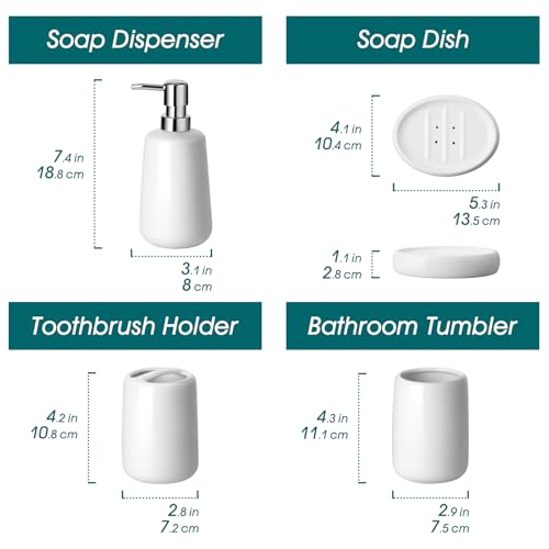 vancasso White Bathroom Accessories Set, Ceramic Soap Dispenser and Toothbrush Holder Sets, Stoneware 4 Pcs Bathroom Sink Set for Modern Home Decor - style: White