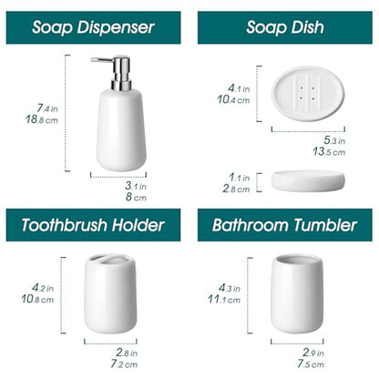 vancasso White Bathroom Accessories Set, Ceramic Soap Dispenser and Toothbrush Holder Sets, Stoneware 4 Pcs Bathroom Sink Set for Modern Home Decor - style: White