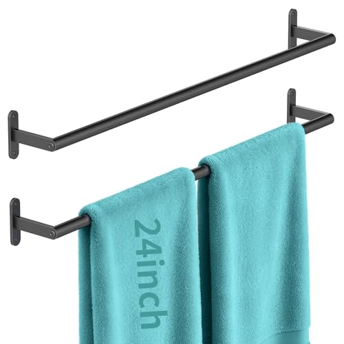 KLJKPA 2-Pack Towel Bar for Bathroom, 24 Inch Towel Rack, Matte Black | Heavy Duty Single Towel Rod, Space-Saving Hand Towel Holder, Toilet Kitchen Towel Storage, Rustproof, Stainless Steel - color: Black, size: 24 Inch (2-Pack)