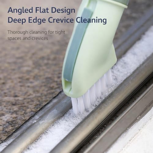 2 Pack Crevice Cleaning Brush with Water Bottle Connector, Multi-Purpose Dry & Wet Cleaning Brush for Kitchen, Bathroom, Sink, Stovetop, Tile Gaps, Shoes (Green & White)